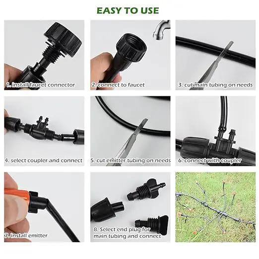 Adjustable Drip Irrigation System for Garden,Lawn Patio, Raised Beds - Automatic Irrigation Kits and Drip Emitters with 1/2" and 1/4" Irrigation Tubing (49FT + 49FT) by GreenHaven Gardens