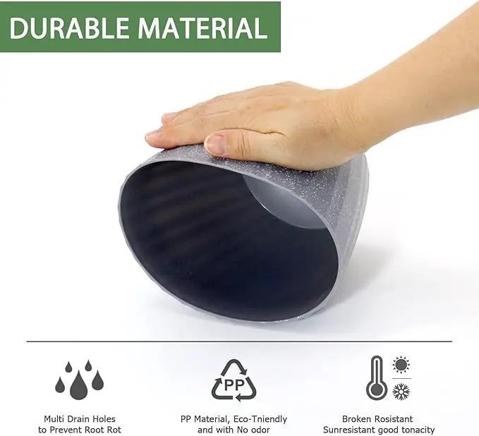7 Inch Plant Pots Bulk, 6 Pack Plastic Planters with Drainage Holes and Saucers for Indoor Outdoor House Plants and Flowers, Grey by GreenHaven Gardens