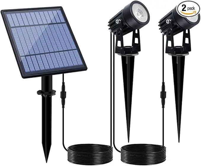 APONUO Metal Solar Spot Lights Outdoor with 9.8ft Cable Solar Powered Landscape Lighting Low Voltage IP65 Waterproof Auto On/Off for Outside Garden Yard Landscape Pathway Garage-Cool White(2-in-1) by GreenHaven Gardens