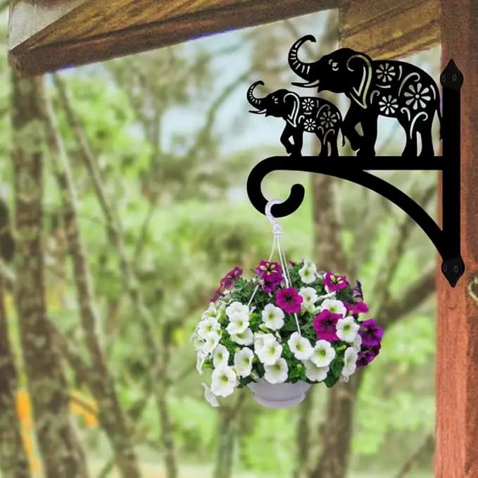 peacoblue Iron Plant Hangers Holder for Outdoor Indoor Hanging Plants Flower Fern Pots Lantern Bird Feeder Wind Chimes, 12”x14” Weather Resistant Metal Wall Hooks for Porch Garden Farmhouse(Elephant) by GreenHaven Gardens