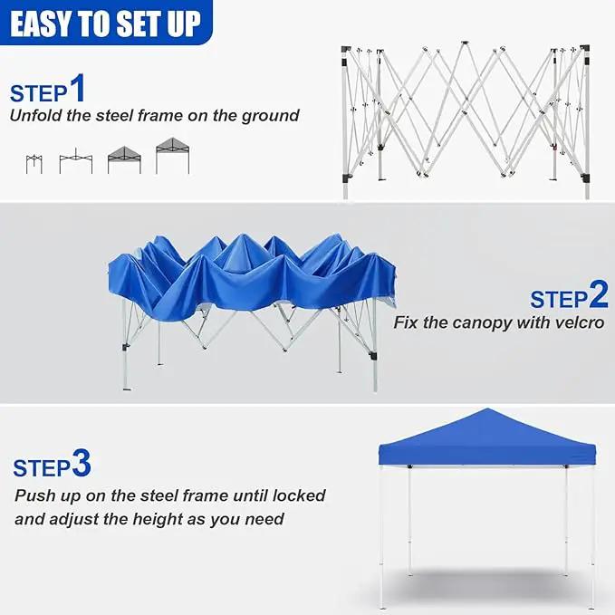 10x10ft Pop Up Canopy Tent,Heavy Duty Waterproof Folding Tent for Camping Parties Events Parties,Outdoor Canopy,Portable Sun Shelter,3 Adjustable Height(Blue) by GreenHaven Gardens