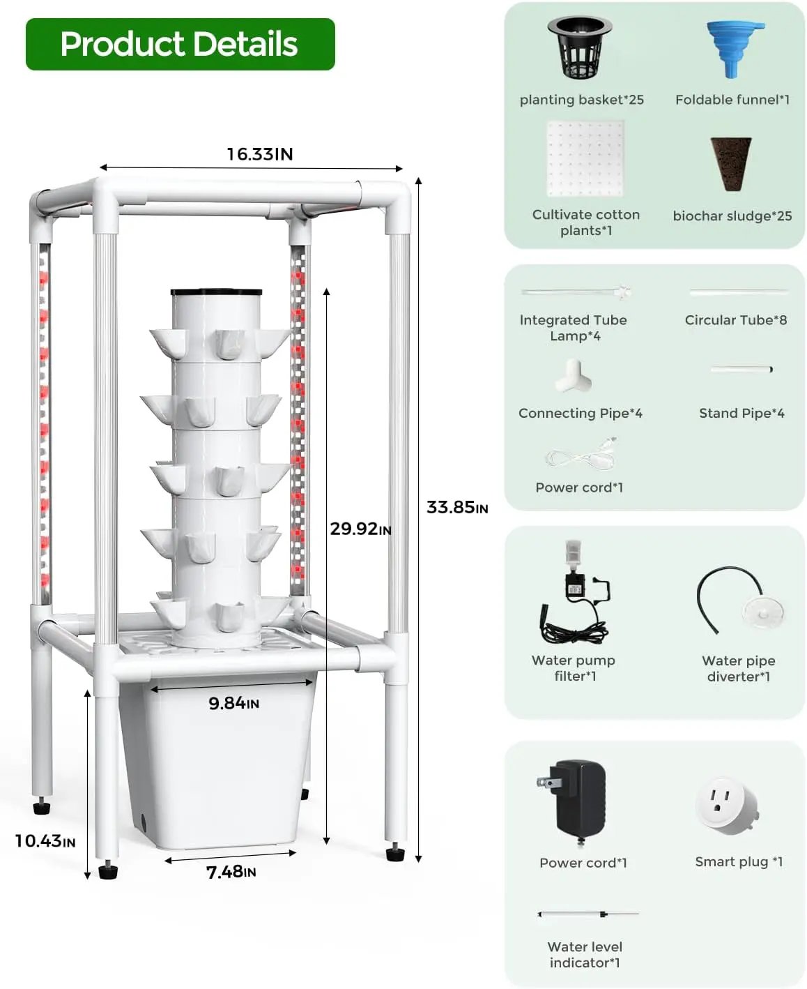 SJZX Hydroponics Growing System, Hydroponic Tower with Full-Spectrum Grow Lights, 5 Tiers Indoor Outdoor Garden Planter, Vertical Home Gardening Germination Kits for Vegetables, Fruits, Herb (25 Pods) by GreenHaven Gardens