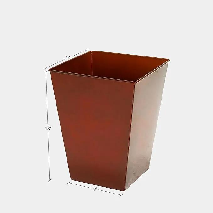 KOL 18''H. Bright Glazed Planter with Drainage Hole, Set of 2, Galvanized Steel Planter Pots for Indoor & Outdoor Use, Decorative Flower Plant Pots for Front Porch, Patio, Deck - Reddish Brown by GreenHaven Gardens