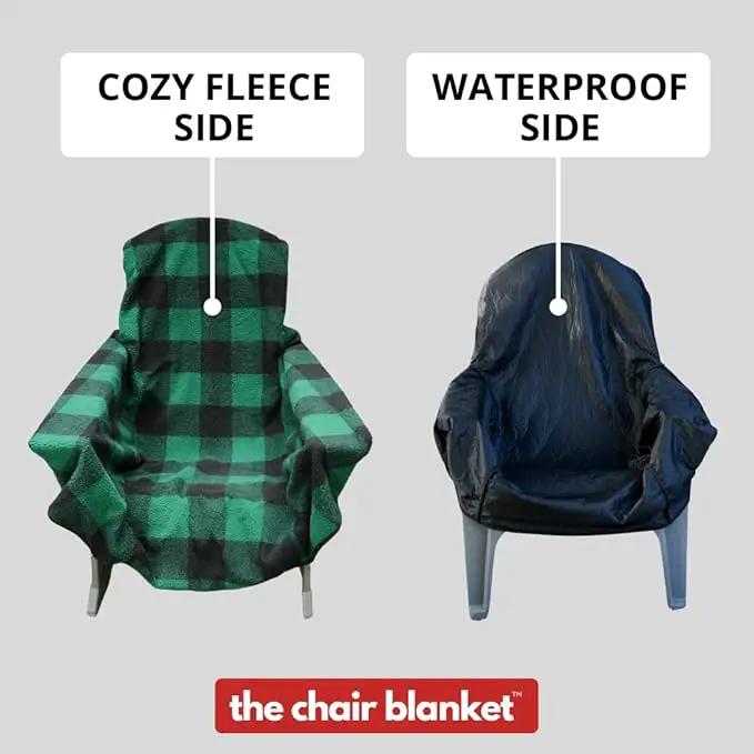 CITYBONFIRES The Chair Blanket – Reversible, Waterproof & Sherpa-Lined - Stretchable Elastic Back - Original Patio Chair Cover – Ideal for Homes and Outdoor Furniture- with Carry Pouch – Green Plaid by GreenHaven Gardens