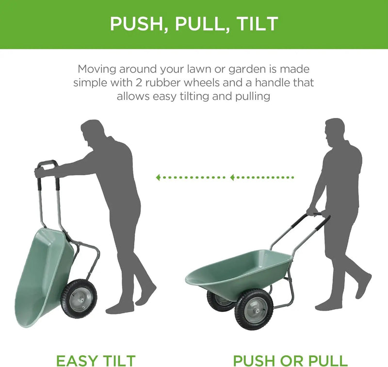 Best Choice Products Dual-Wheel Home Utility Yard Wheelbarrow Garden Cart w/Built-in Stand for Lawn, Gardening, Construction - Seafoam by GreenHaven Gardens