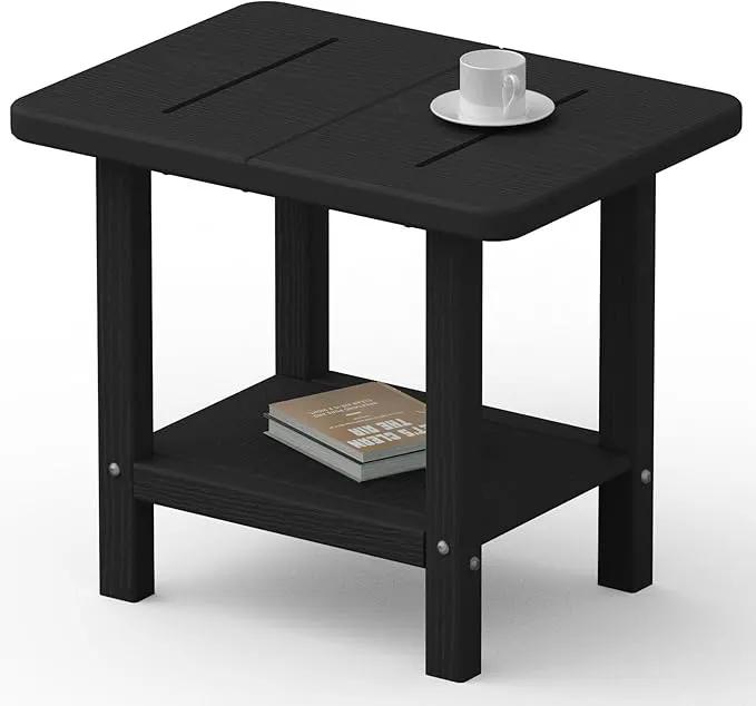 Outdoor Side Table - 2-Tier Storage All Weather Outdoor End Table for Patio - HDPE Morden Easy Maintenance Adirondack Side Table for Pool Porch Balcony Garden Lawn Backyard Outside Indoor by GreenHaven Gardens