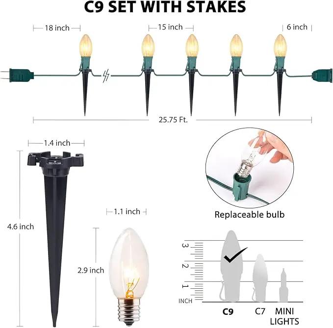 C9 Christmas Pathway String Lights Outdoor - 2 Pack Total 51.4 FT 40 Clear Lights with 40 Stakes, Connectable Waterproof Walkway Lights for Indoor Xmas Party Holiday Commercial Decoration, Warm White by GreenHaven Gardens