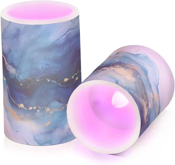 Flickering Flameless Candles, Marble Navy Blue LED Candles with Remote Timer, Set of 2 Battery Operated Candle for Valentine Wedding Birthday by GreenHaven Gardens