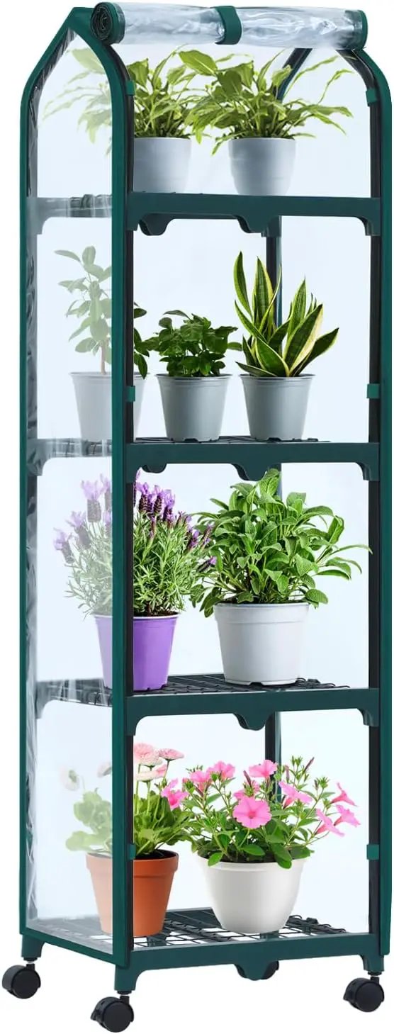 Ohuhu Mini Greenhouse for Indoor Outdoor, Small Plastic Plant Green House with Locking Wheels Portable Greenhouses with Durable Cover for Seedling, Ideal Gardening Gifts for Women Men Transparent by GreenHaven Gardens