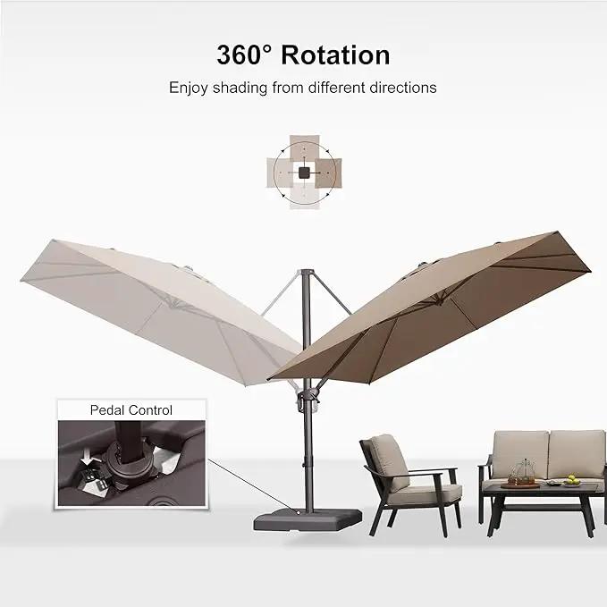 PURPLE LEAF 10 Feet Patio Cantilever Umbrella Square Outdoor Umbrella with 360° Rotation and Aluminum Offset Hanging for Garden Backyard Pool, Taupe by GreenHaven Gardens