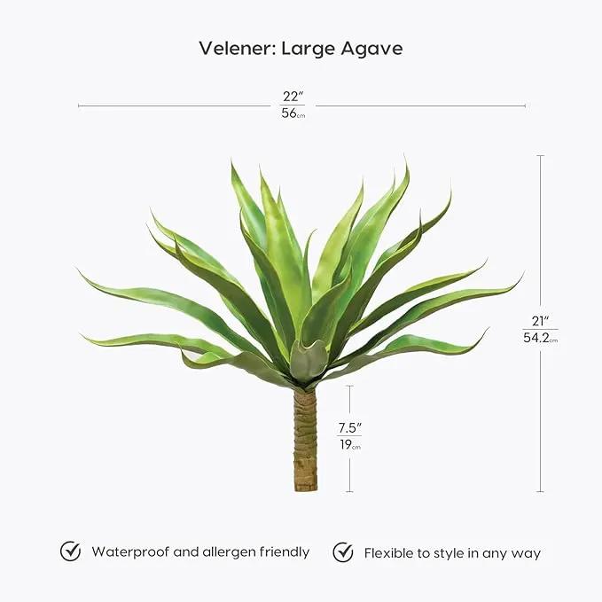 Velener Fake Agave Artificial Plant: Unpotted Fake Plant for Room Decor, UV Resistant Faux Agave Plant for Outdoor/Indoor Decor, 22 inches, 2 Pack by GreenHaven Gardens
