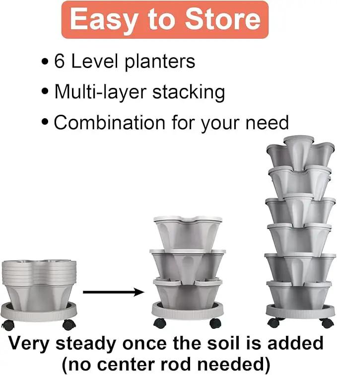 Vertical Planter 6 Tier Stackable Planters Garden Planters Strawberry Herb Flower and Vegetable Planter Indoor Outdoor Gardening Pots with Removable Wheels and Tools by GreenHaven Gardens