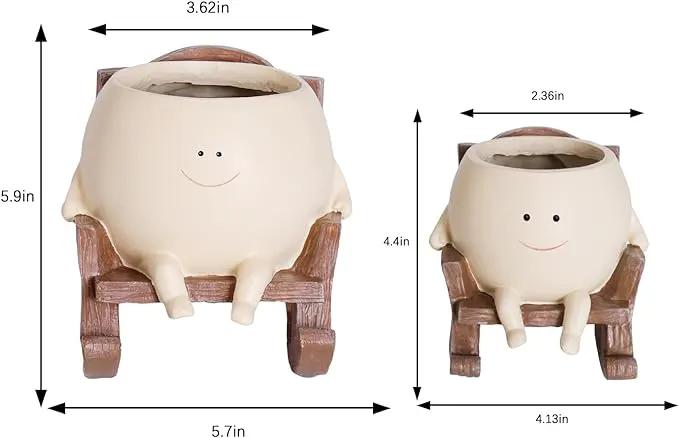 Smily Face Planter Pot Cute Resin Flower Head Planters for Indoor Outdoor Plants Unique Sitting Rocking Chairs Succulent Pots for String of Pearls Plant Live Gift Ideals with Drainage Hole by GreenHaven Gardens