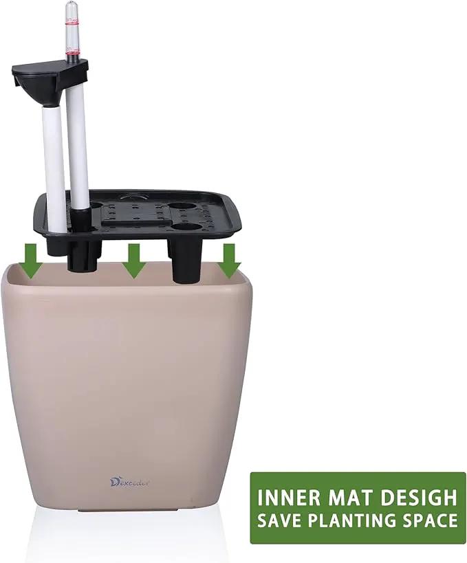 Dexceder 13x12 Self Watering Planter with Wheels Indoor Outdoor, Inner Mat Design, Thickened Large Floor Standing Flower Plant Pot with Water Level Indicator (Taupe Matte) by GreenHaven Gardens
