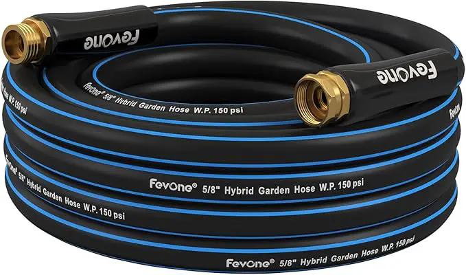 Fevone 25 ft Garden Hose, Heavy Duty Water Hose, Hybrid Polymer, Kink Resistance, Flexible, Durable, Solid Brass Fittings, 3/4" GHT, 5/8" ID, 600 PSI, by GreenHaven Gardens