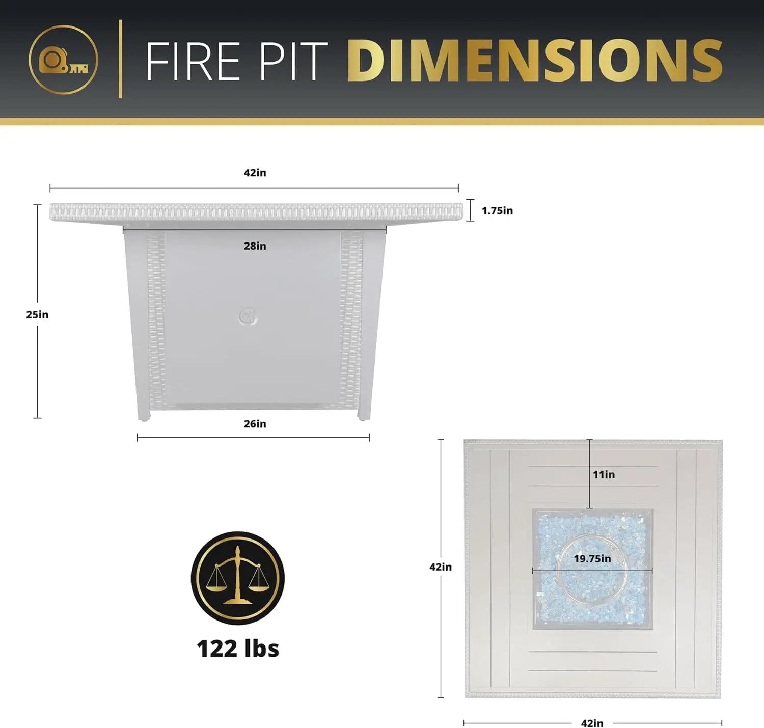 42 Inch Outdoor Propane Fire Pit, 50,000 BTU Gas Fire Pit Table with Lid, Wind Guard, Cover, and Glass Stones, Brown Squre Rattan Gas Firepit Table for Patio, Terrace, Garden, CSA Certification by GreenHaven Gardens