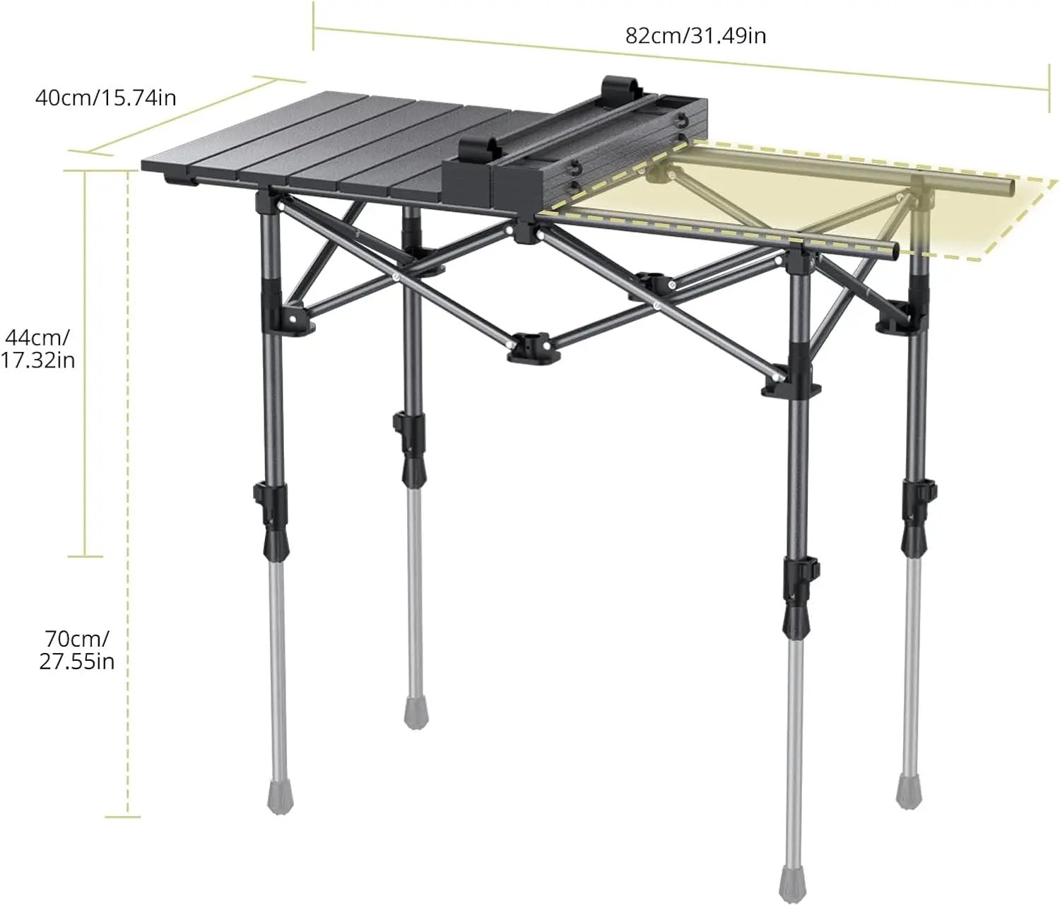 Folding Camping Table, Aluminum Roll Up Camping Table Adjustable Height with Storage Net and Bag, Lightweight Outdoor Table 32.2” X 16”, for Outdoor Travel BBQ Party Picnic, Black by GreenHaven Gardens