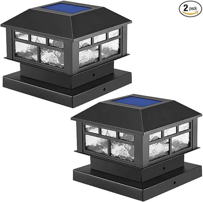 Solar Post Cap Lights Outdoor, 20LM Fence Post Cap Lights, 3.5x3.5 4x4 5x5 Inch Wooden Post Solar Lights Waterproof, Deck Lights Solar Powered for Garden Deck Patio Decoration(Black 2 Packs) by GreenHaven Gardens