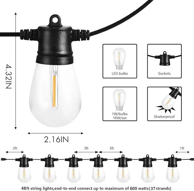 SUNTHIN Outdoor String Lights, 144ft(3 Pack 48ft) Patio Lights with LED Shatterproof Bulbs, Hanging for Outside, Garden, Backyard, Deck, Porch, Bistro, Pool, Party by GreenHaven Gardens