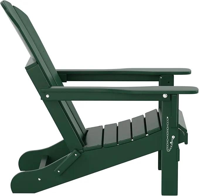 WO Home Furniture Adirondack Chair Table Set of 2 PCS Outdoor Folding Chair w Side Table Weather/UV Resistant for Lawn, Garden, Bon Fire, Balcony (Dark Green) by GreenHaven Gardens