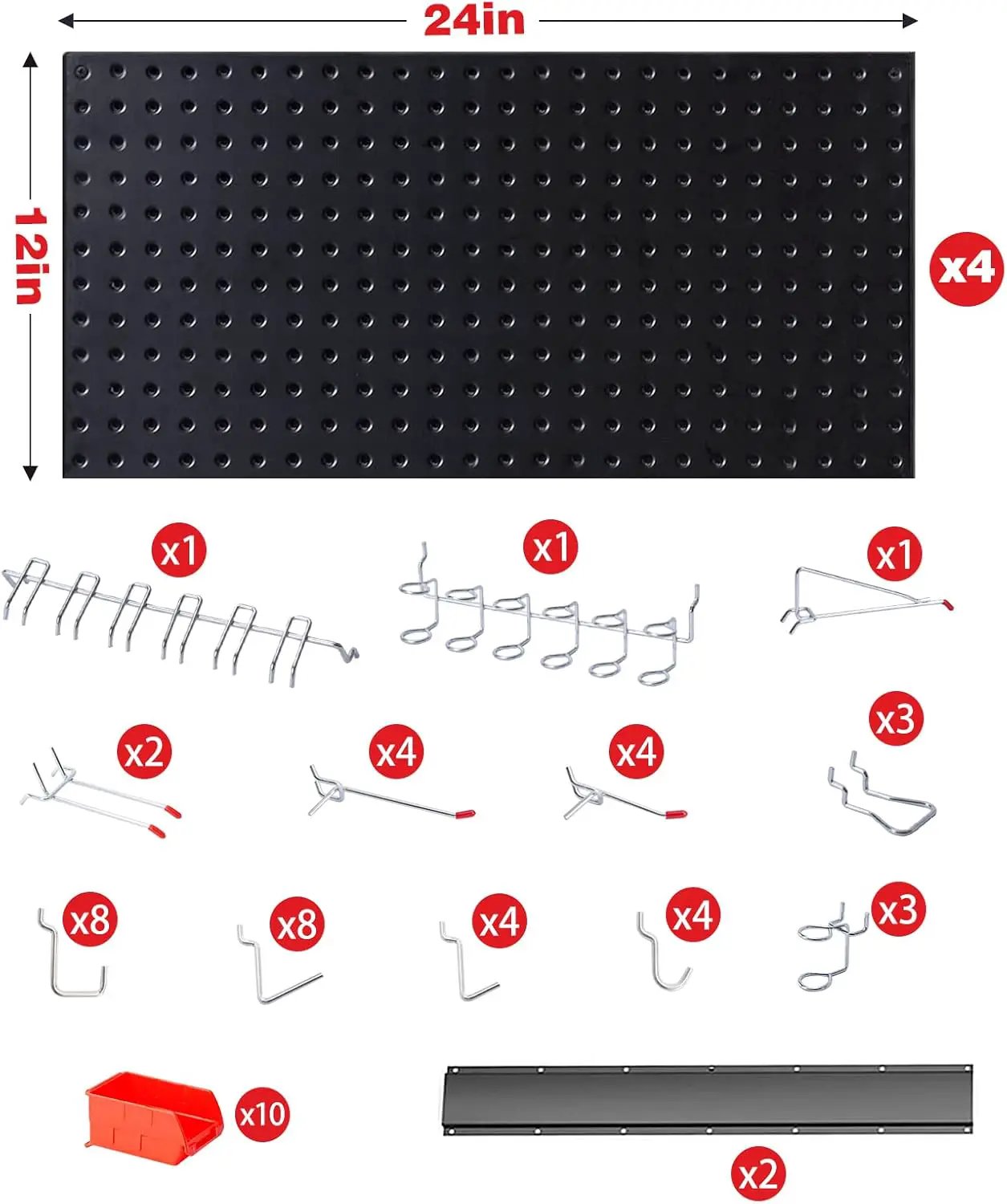 Ultrawall Pegboard Wall Organizer, Black Metal Pegboard Panels, Garage Storage System with Hooks and Storage Bins, 59pcs by GreenHaven Gardens