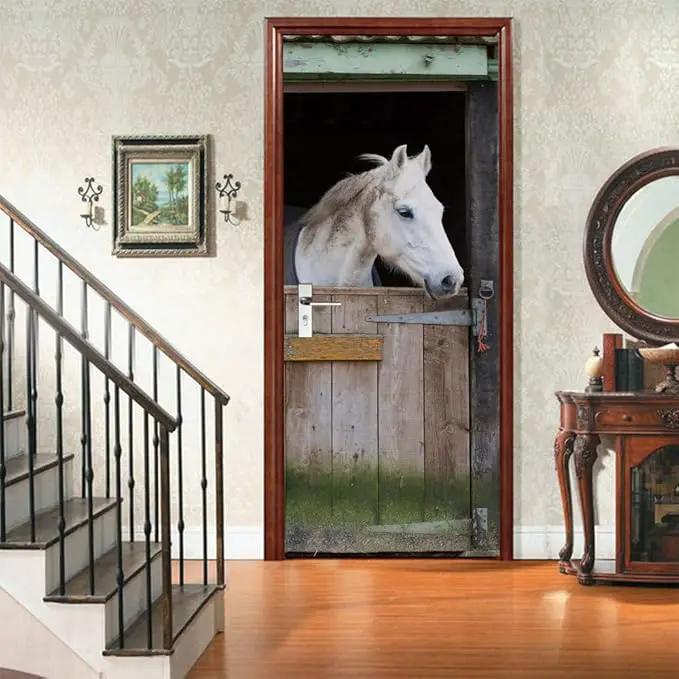 Horse 3D Door Stickers Murals - Peel & Stick - Waterproof & Washable - Matt Finish - Rustic Brown - Door & Wall - 33.9" x 78.7" by GreenHaven Gardens