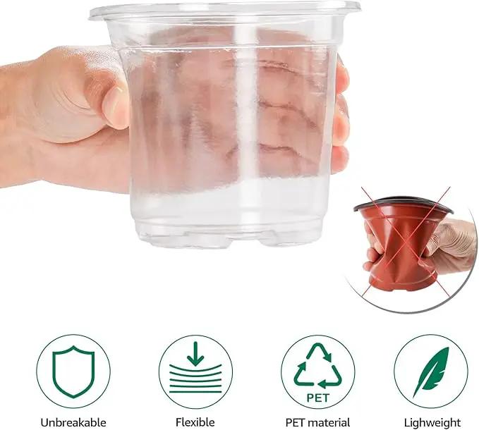 30 Packs 4 Inch Reinforced Clear Nursery Pots with Humidity Dome, Transparent Variety Pack Plastic Plant Pot Seedling Planter Seed Starter Flower by GreenHaven Gardens
