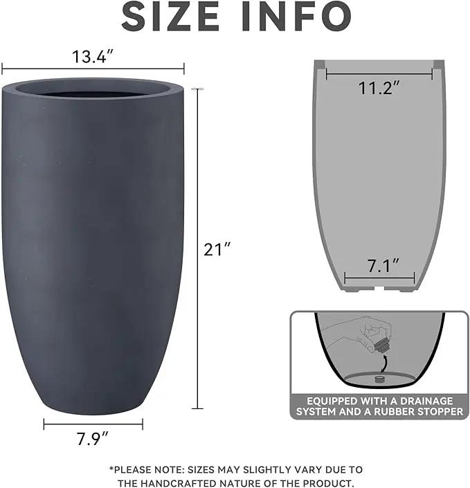 Kante 24 Inch Tall Round Concrete Planter, 2 Pack Large Indoor Outdoor Plant Pots with Drainage Hole and Rubber Plug, Modern Decorative Garden Pots for Home Patio Porch, Charcoal by GreenHaven Gardens