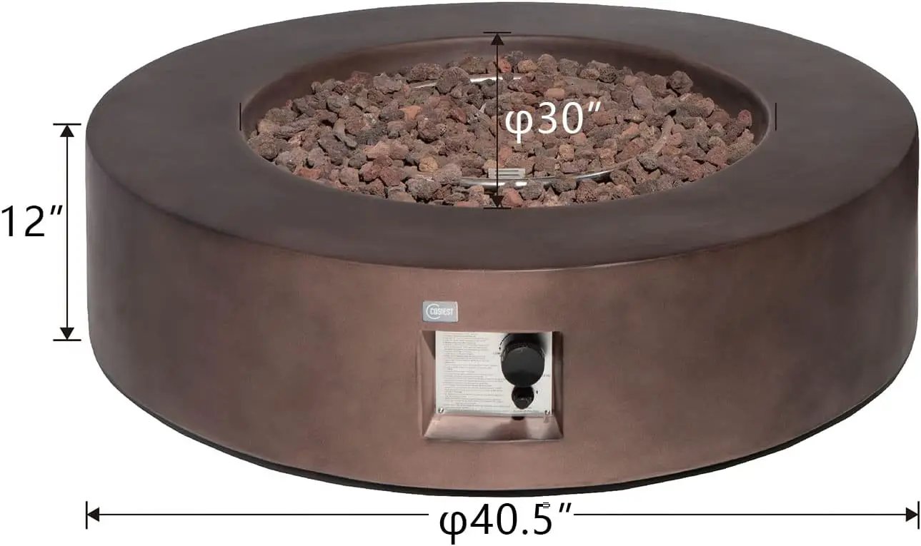 COSIEST Outdoor Propane Fire Pit Coffee Table w Dark Bronze 42 inch Round Base Patio Heater, CSA Certified, 50,000 BTU Stainless Steel Burner, Free Lava Rocks, Waterproof Cover by GreenHaven Gardens
