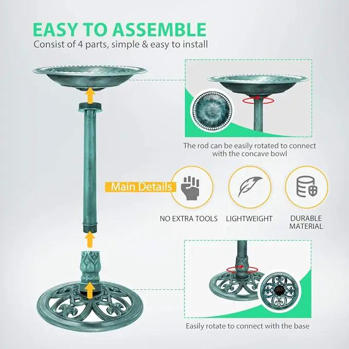 VIVOHOME 28 Inch Height Polyresin Lightweight Antique Outdoor Garden Bird Bath Green by GreenHaven Gardens