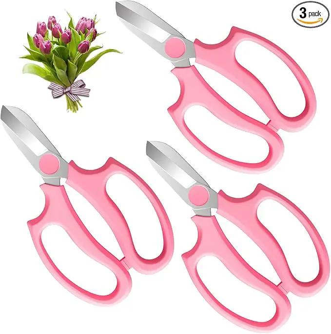Flower Scissors, Strong Floral Shears,3PCS Premium Steel Garden Pruning Shears Floral Fruits Leaf Scissors Hand Pruner Snip Trimming Tool for Gardening Flower Arrangement, Pink by GreenHaven Gardens