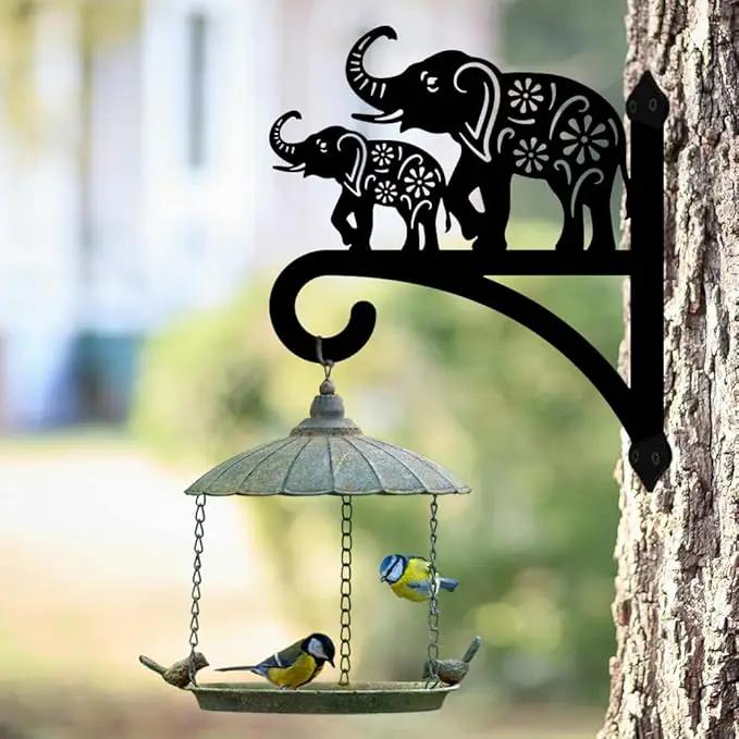 peacoblue Iron Plant Hangers Holder for Outdoor Indoor Hanging Plants Flower Fern Pots Lantern Bird Feeder Wind Chimes, 12”x14” Weather Resistant Metal Wall Hooks for Porch Garden Farmhouse(Elephant) by GreenHaven Gardens