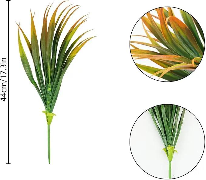 32 Pcs Artificial Grass Fake Plants 17.3in Outdoor Plastic Plants UV Resistant Greenery Fake Grass for Home Window Garden Office Patio Hanging Planter Pathway Front Porch Décor Orange Yellow by GreenHaven Gardens