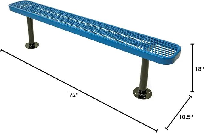 Heavy-Duty Outdoor Bench Thermoplastic Coated, Expanded Metal, Commercial-Grade Seating, Made in America (Surface Without Back, 6 Ft, Textured Light Blue) by GreenHaven Gardens