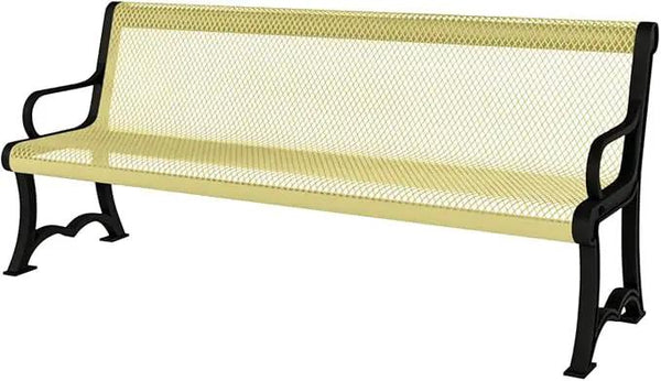 Coated Outdoor Furniture Heavy-Duty Outdoor Bench Thermoplastic Coated, Expanded Metal, Commercial-Grade Garden Bench, Made in America (Portable with Back, 4 Ft, Textured Sand)