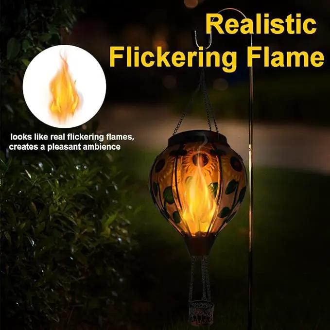 Hot Air Balloon Solar Lantern with Flickering Flame, Glass Hanging Garden Lights Outdoor Waterproof for Tree Yard Patio Mother's Day Gift, 18" H Sunflower by GreenHaven Gardens