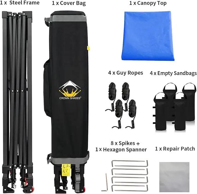 CROWN SHADES 10x10 Pop Up Canopy Tent - Patented Center Lock One Push Instant Outdoor Canopy Beach Tent with STO-N-Go Bag 8 Stakes & 4 Sand Bags，Blue by GreenHaven Gardens