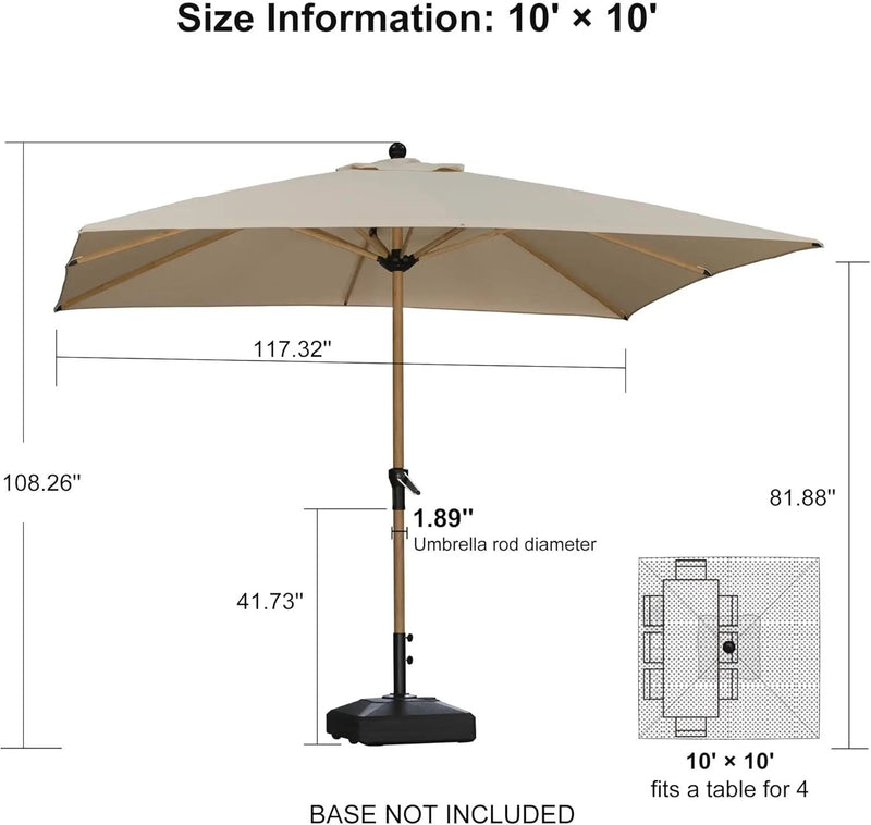 PURPLE LEAF 10' x 10' Square Patio Umbrella Outdoor Table Umbrella Aluminum Market Umbrella with 8 Sturdy Ribs & Crank Outdoor Umbrellas for Garden Deck Patio, Beige by GreenHaven Gardens
