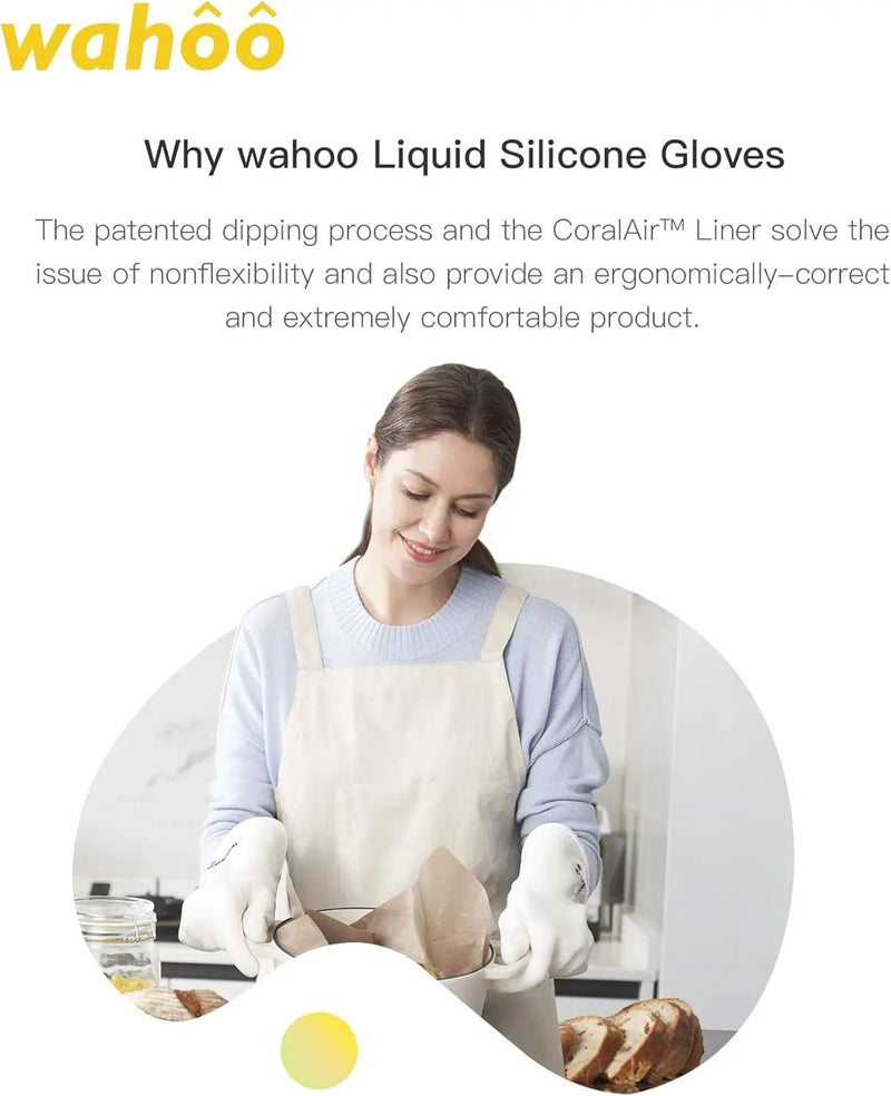 wahoo Professional Liquid Silicone Oven Mitts Gloves, Heat Resistant Gloves for Cooking, Baking, CoralAir Liner, 12 Inch, White, Medium by GreenHaven Gardens