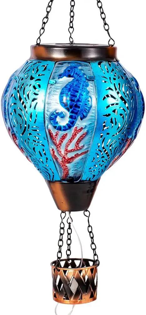 Seahorse Solar Hot Air Balloon Lantern with Flame Flickering Metal Hot Air Balloon Solar Lanterns Outdoor Waterproof Hanging Outdoor Lights for Yard,Patio,Garden Decor Birthday Gift for Women by GreenHaven Gardens
