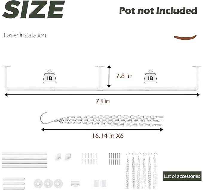 Plant Hanger Indoor with 6 Hanging Chains Hanging Planters for Indoor Plants Hanging Plant Holder Window Plant Shelves White Metal Rod(Pot not Included by GreenHaven Gardens