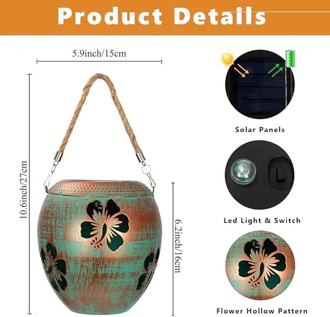 2 Pack Solar Lanterns Outdoor Hanging, Metal Table Solar Lanterns Outdoor Waterproof with Handle, LED Solar Lantern for Patio Lawn Tabletop Decor Christmas Gifts by GreenHaven Gardens