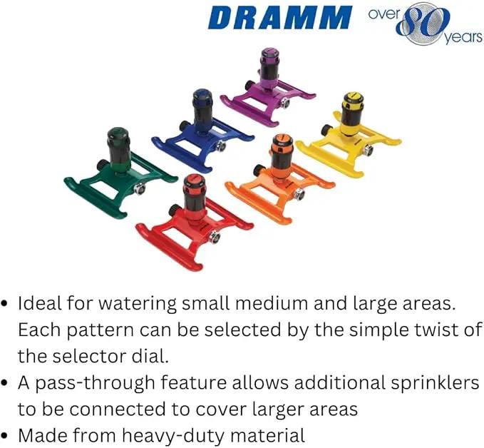 Dramm ColorStorm Gear Drive Sprinkler on Heavy Duty,Durable Metal Base, 4 Patterns, Ideal for Small, Medium & Large Areas with Pass Through Feature, Blue, 40 Foot Diameter by GreenHaven Gardens