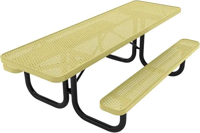 Coated Outdoor Furniture Heavy-Duty Portable ADA-Compliant Outdoor Picnic Table, Punched Steel Patio Dining Furniture Made in America (8ft Rectangular, Both-Side Handicap, Textured Sandstone) by GreenHaven Gardens