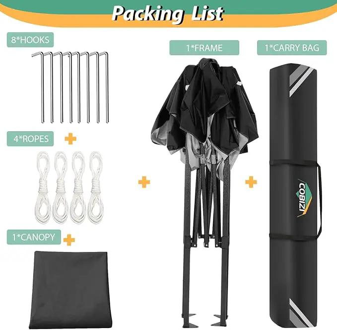 COBIZI 6.6x6.6ft Pop Up Canopy Tent, Heavy Duty Canopy Easy Set up All Weather Waterproof Outdoor Canopy Tent for Parties, Beach, Garden, Camping with 1 Handbag, 3 Adjustable Heights, UPF50+, Black by GreenHaven Gardens