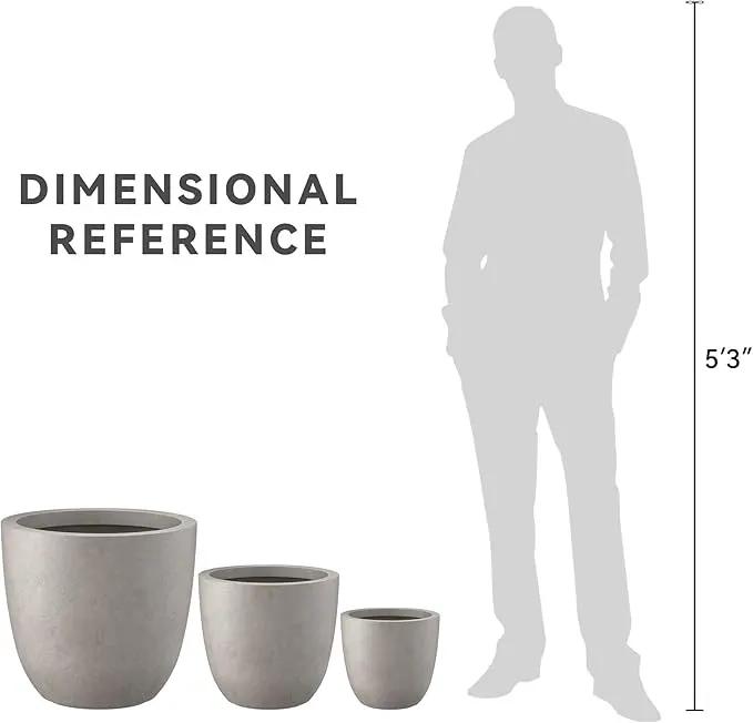 Kante 18",14",10" Dia Concrete Round Planters (Set of 3), Outdoor Indoor Large Planter Pots with Drainage Hole and Rubber Plug for Home Patio Garden, Buff Concrete by GreenHaven Gardens