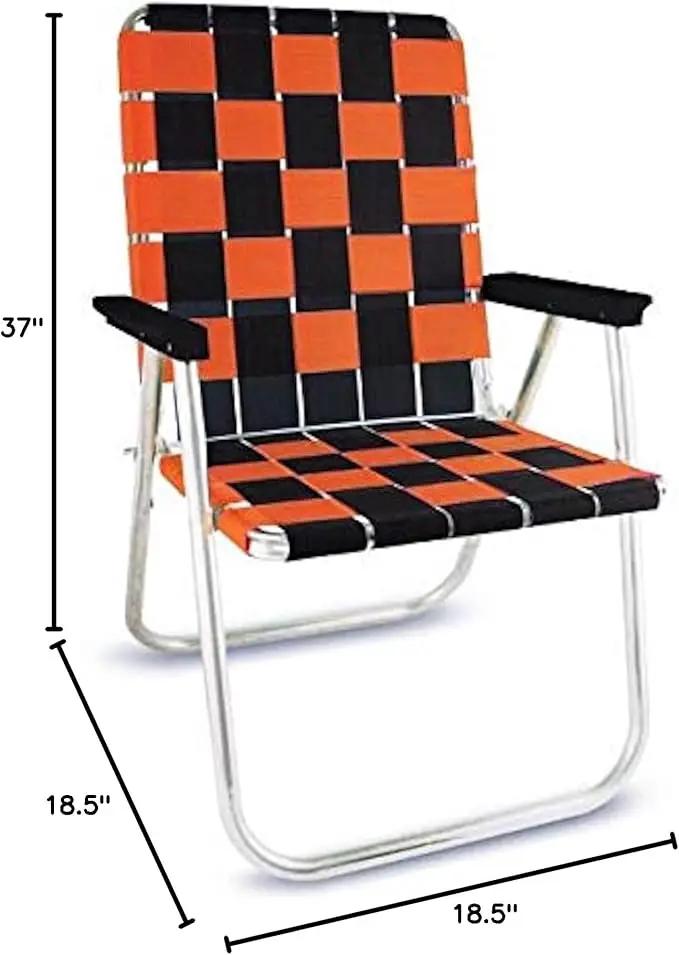 Lawn Chair USA Folding Aluminum Outdoor Patio Lawn Chair | Heavy-Duty Webbed Chairs for Camping, Sports, Beach, Yard & Tailgating | Lightweight Portable | Classic - Black/Orange by GreenHaven Gardens