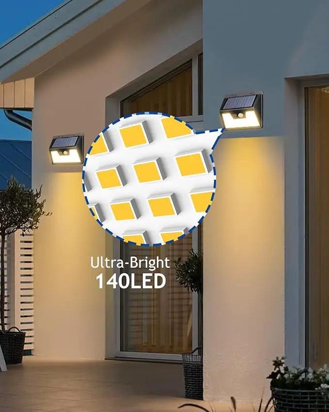 Peasur Solar Lights Outdoor Waterproof [8 Pack/140LED], Warm White Motion Sensor Light Ultra-Bright, 3 Modes Solar Fence Security Lighting for Wall Garden Yard Garage Patio by GreenHaven Gardens