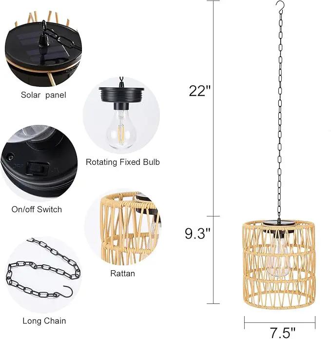 Solar Chandelier Lantern,Outdoor Rattan Pendant Lights,Waterproof Boho Hanging Lamps with Edison Bulb for Gazebo Tree Porch Yard Porch Patio Garden Backyard Decor by GreenHaven Gardens