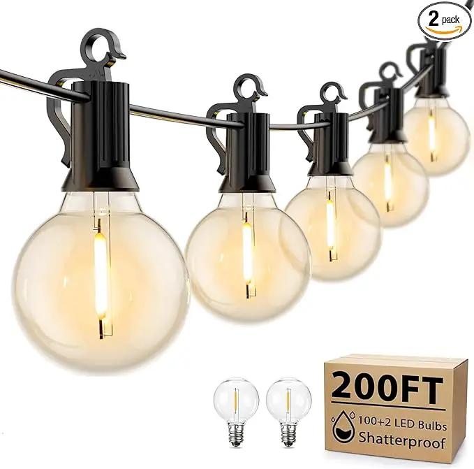 Brightown Outdoor String Lights - 2 Pack Globe Patio Lights 100 Ft with 50 G40 Shatterproof Bulbs, Waterproof Connectable Commercial Hanging Lights for Backyard Bistro Porch Cafe by GreenHaven Gardens